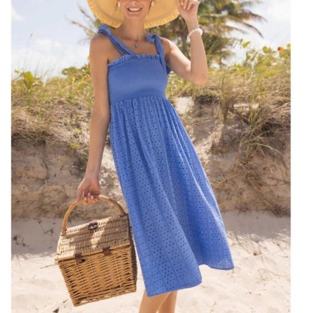 Cabana Life Women's Blue Eyelet Midi Dress Size S